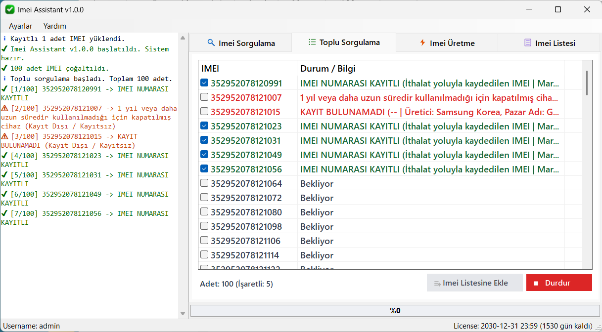 Toplu IMEI Sorgulama & Otomatik Doğrulama